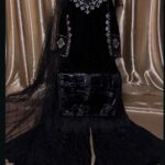 Embellished Shimmer Velvet Long Shirt with Crushed Silk Sharara & Net Dupatta.