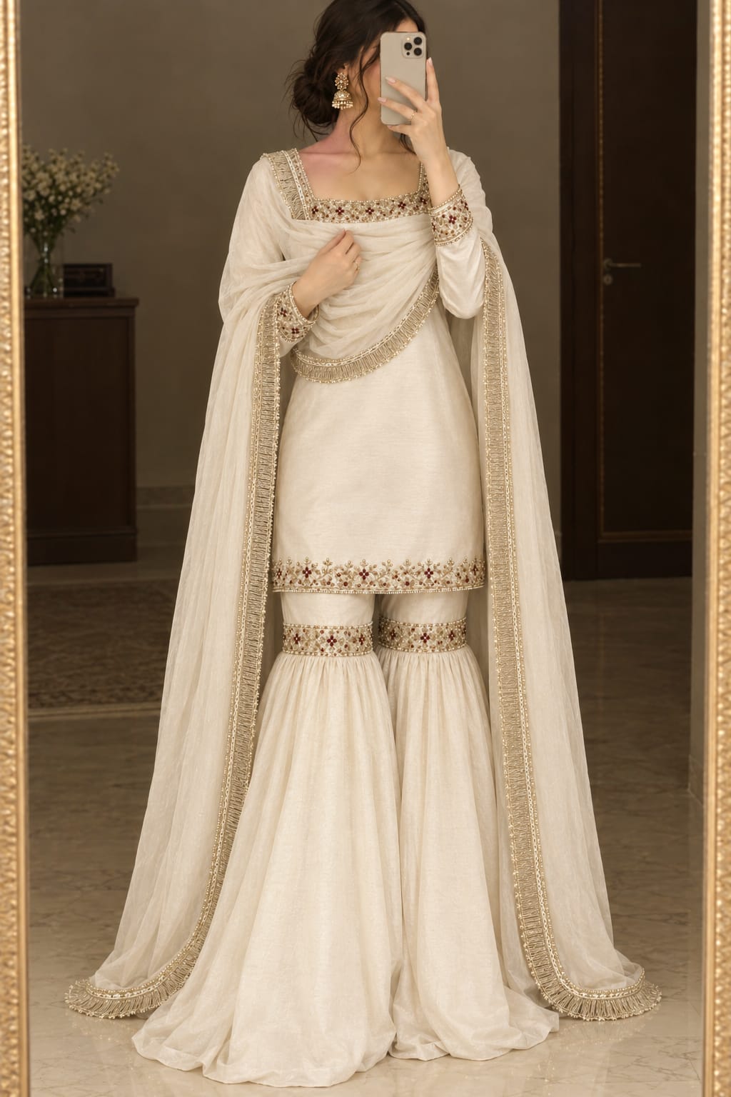 WhatsApp Image 2026-09-23 at 7.34.42 PM Off white silk Gharara Set - Image 1