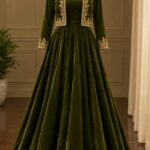 The Olive Green French Velvet Lehenga Set.