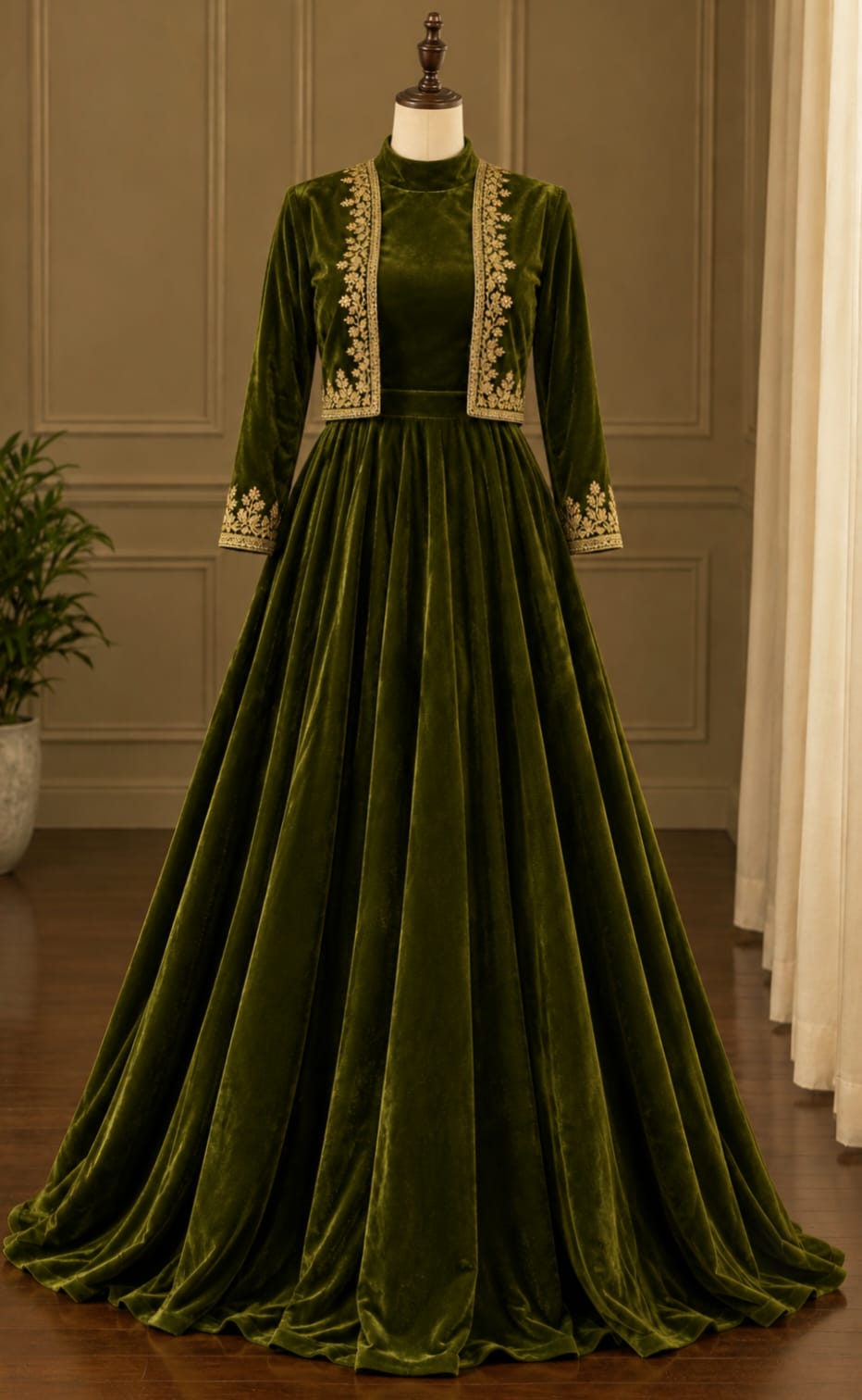 WhatsApp Image 2026-09-23 at 7.34.54 PM The Olive Green French Velvet Lehenga Set. - Image 1