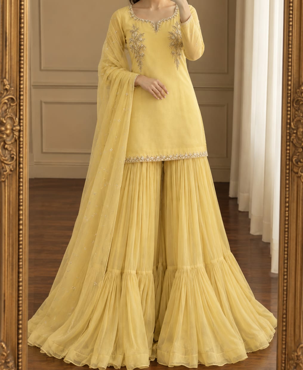 WhatsApp Image 2026-09-23 at 8.34.02 PM WIDE FLARED CHIFFON SHRARA SET. - Image 1