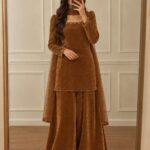 CARAMEL BROWN VELVET SET.