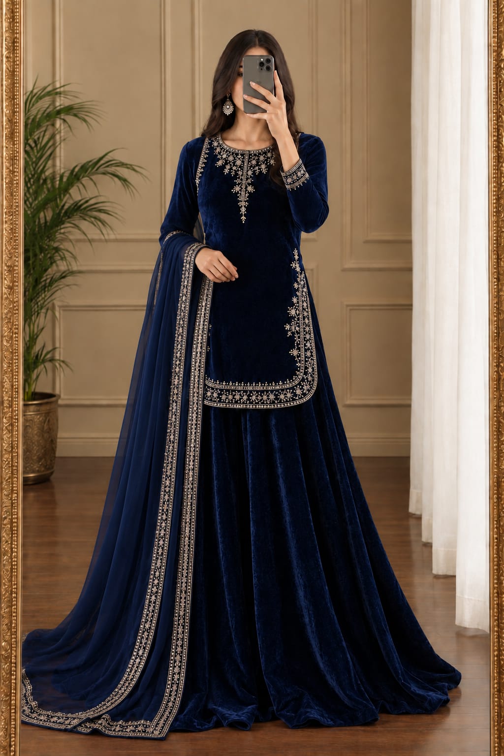 WhatsApp Image 2026-10-01 at 4.33.28 PM (1) NAVY BLUE SHRARA SET. - Image 1