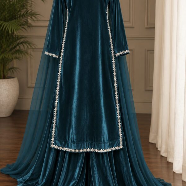 Teal velvet shrara set